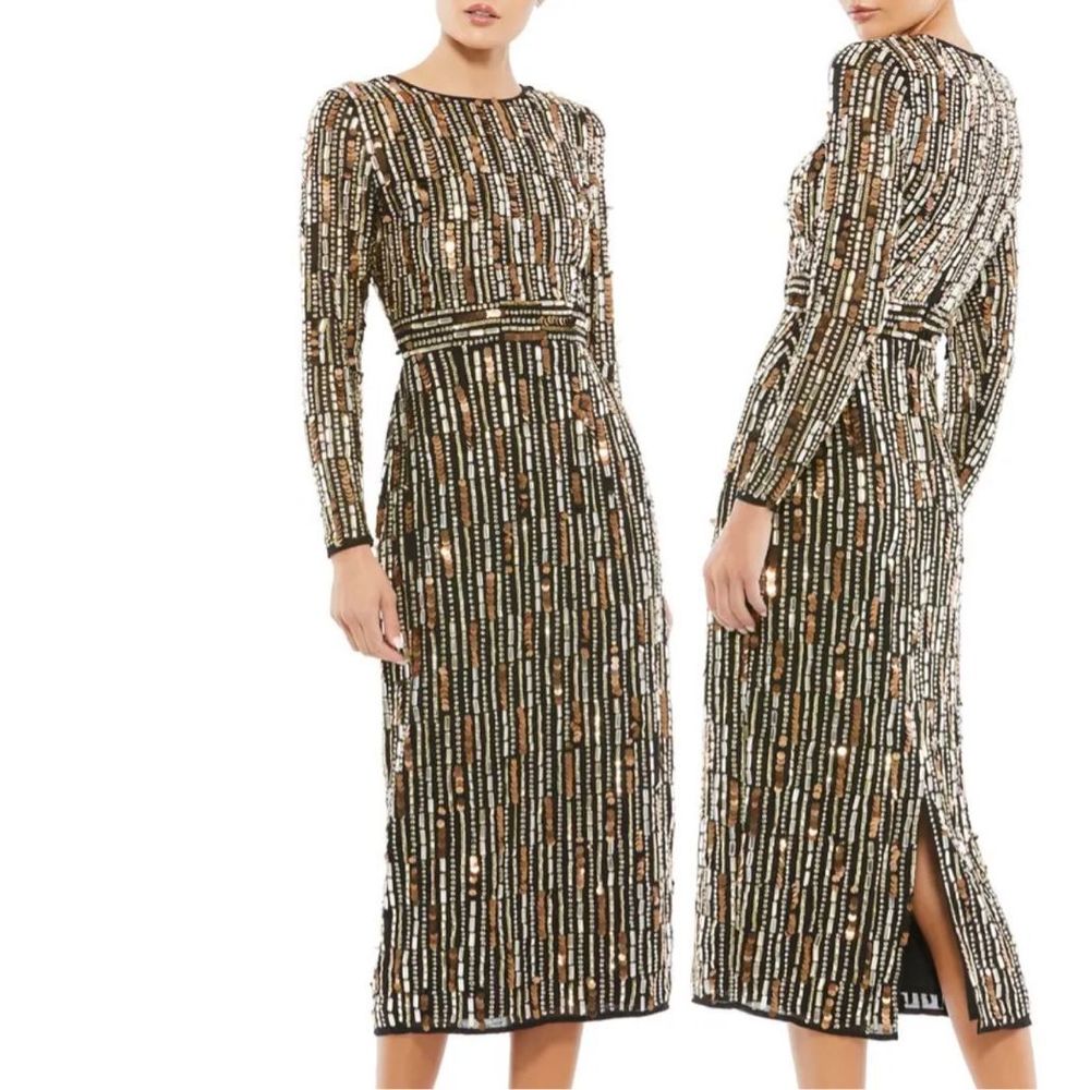 MAC DUGGAL Long Sleeve Embellished Column Midi Dress size 16 NWT
